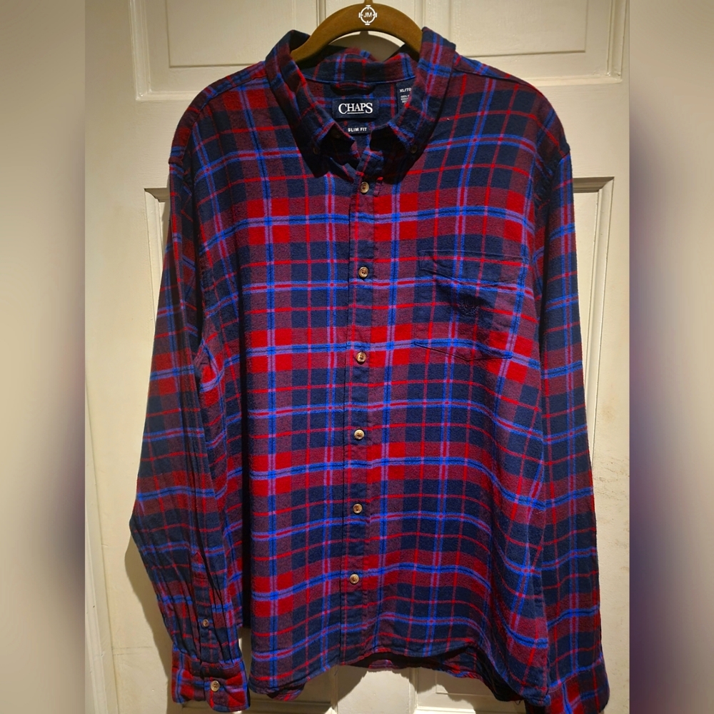 Chaps Mens Slimfit 100% cotton Flannel shirt
